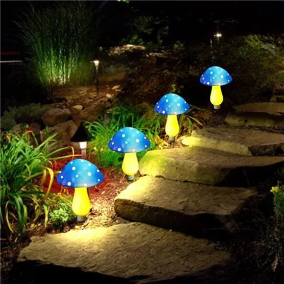 8-Pack Blue Solar Mushroom Garden Lights - Waterproof - Mushroom Lamp Decor - Picture 2 of 5